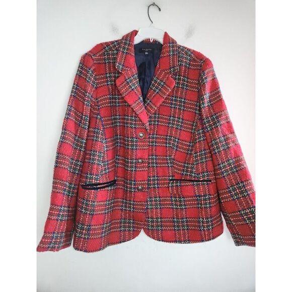 Talbots Women Red Tweed Red Blue Wool Blend "Shetland" 3 Button Blazer size 22W - Picture 10 of 11